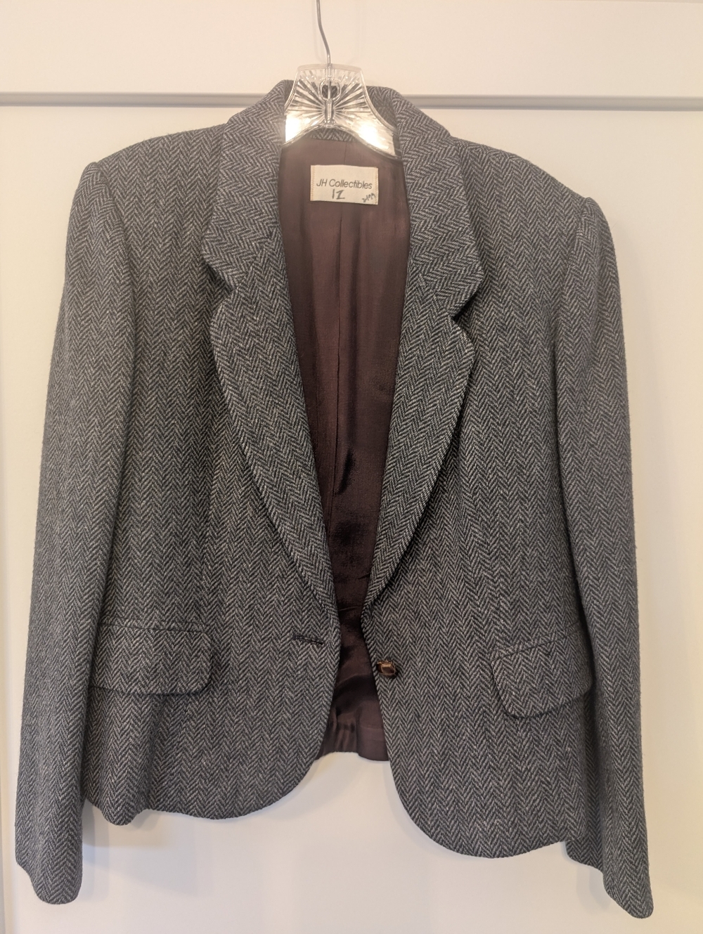 VINTAGE JH Collectibles Women's Herringbone Wool Blend Blazer - Gray